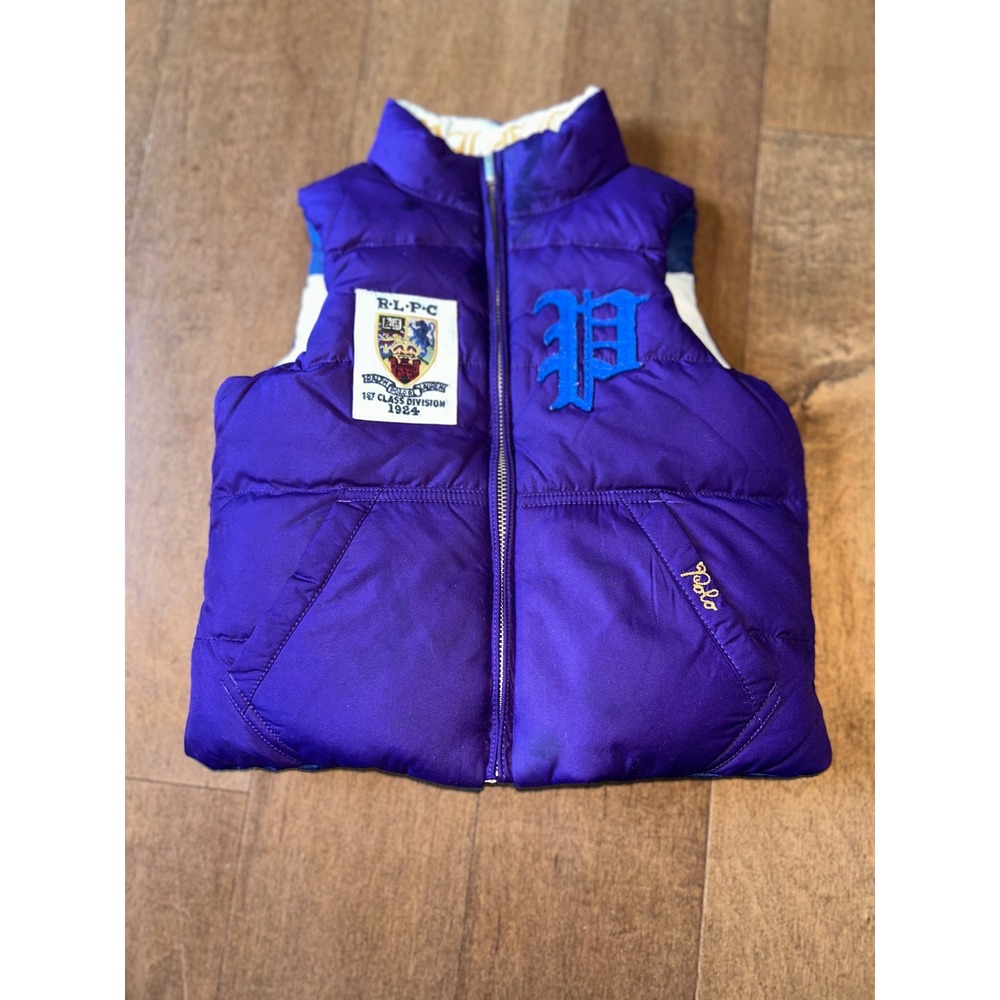Polo Ralph Lauren Kids Reversible Puffer Vest Purple Blue White Striped Crest